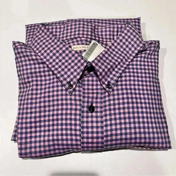 NEW ENGLAND SHIRT CO pink gray Micro Check & Pindot Cotton Shirt‎ XXL men button - Picture 1 of 4